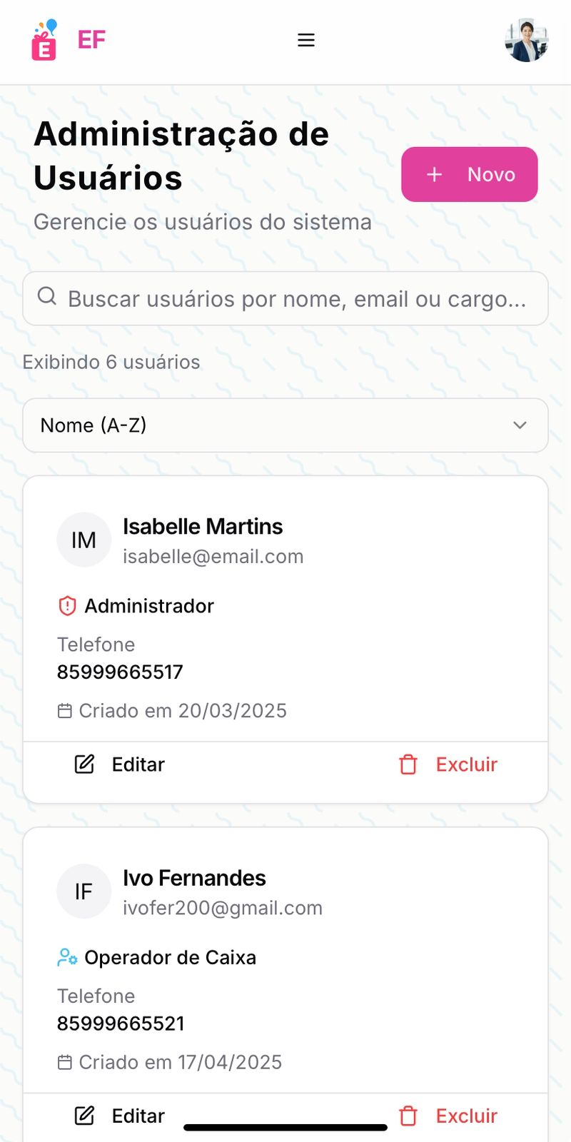 Painel Administrativo Mobile